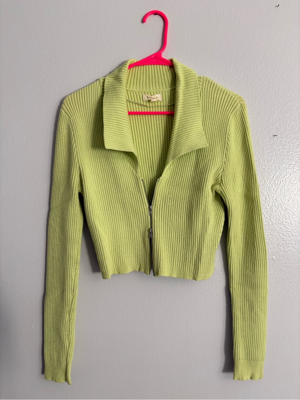 LA Hearts Lime Ribbed Zip-Front Knit Cardigan